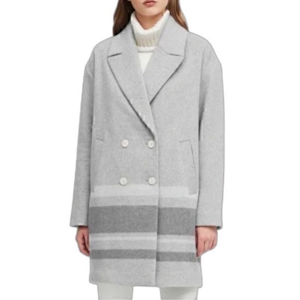 Banana Republic Double-Faced Cocoon Coat in Heather Grey Stripe XL NWOT